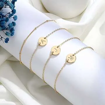 MONOZO 14K Gold Filled Initial Bracelet for Women