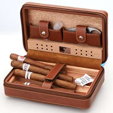 Time C club 4-Finger Portable Travel Leather Cigar Case, Cigar Cutter, Cigar Humidor with Cigar Cutter and Humidifier, Groomsmen Gift, Birthday Gift