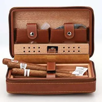 Time C club 4-Finger Portable Travel Leather Cigar Case, Cigar Cutter, Cigar Humidor with Cigar Cutter and Humidifier, Groomsmen Gift, Birthday Gift