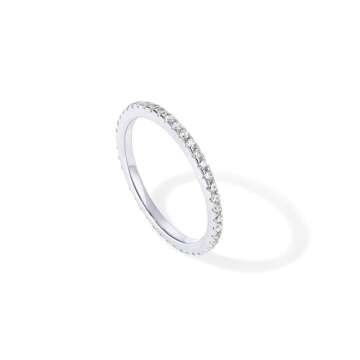 PAVOI Rhodium Plated 925 Sterling Silver Stackable CZ Ring for Women | Thin Band for Stacking | Simulated Diamond Eternity Wedding Band | Size 5