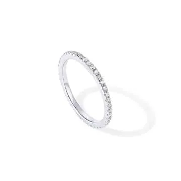 PAVOI Rhodium Plated 925 Sterling Silver Stackable CZ Ring for Women | Thin Band for Stacking | Simulated Diamond Eternity Wedding Band | Size 5