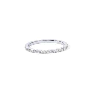 PAVOI Rhodium Plated 925 Sterling Silver Stackable CZ Ring for Women | Thin Band for Stacking | Simulated Diamond Eternity Wedding Band | Size 5