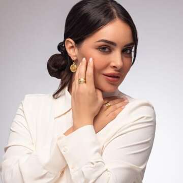 14K Gold Over Sterling Silver Statement Rings With 0.13 TCW Half Eternity Cubic Zirconia, Hammered Wide Band, Gold Rings, Gifts For Women, Aesthetic Jewelry, Rings For Women, Gold Jewelry For Women