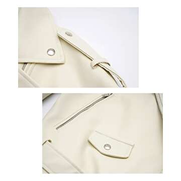 LY VAREY LIN Women Faux Leather Jacket Lapel Collar Motorcycle Zip Up Long Sleeve Motor Biker Short Coat Jacket