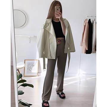 LY VAREY LIN Women Faux Leather Jacket Lapel Collar Motorcycle Zip Up Long Sleeve Motor Biker Short Coat Jacket