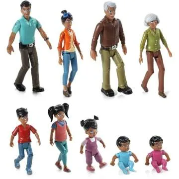Beverly Hills Doll Collection Sweet Li'l Family Hispanic Dollhouse People Set of 9 Action Figure Set - Grandpa, Grandma, Mom, Dad, Sister, Brother, Toddler, Twin Boy & Girl