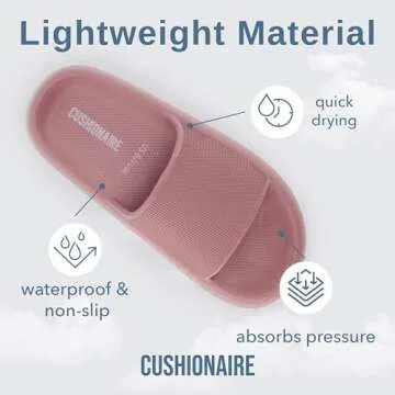 CUSHIONAIRE Feather Slides – Comfortable Cloud Cushion House Slippers for Women, Indoor Outdoor EVA Foam Foot Spa Shower Shoes, Non-Slip Arch Support, BLUSH 8