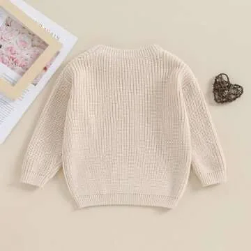 Karwuiio Toddler Baby Girl Boy Knit Sweater Long Sleeve Heart Sweater Infant Warm Fall Winter Pullover Sweatshirt Knitwear (Khaki Red Heart, 3-6 Months)
