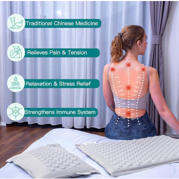 UNMERA Acupressure Mat and Pillow Set,Natural Eco Linen & Coconut Fiber Filling,FSA/HSA Eligible,for Back/Neck Pain Relief, Sciatic, Headache and Muscle Relaxation, Comes with Carrying Bag
