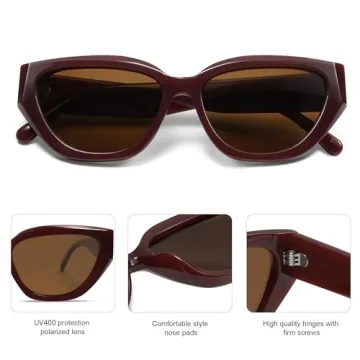 SOJOS Trendy Cute Cat Eye Polarized Sunglasses for Women Fashion Cateye Womens Sunnies SJ2237, Burgundy Frame Brown Lens