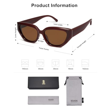 SOJOS Trendy Cute Cat Eye Polarized Sunglasses for Women Fashion Cateye Womens Sunnies SJ2237, Burgundy Frame Brown Lens