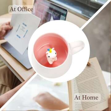 BigNoseDeer Cute Unicorn Ceramic Coffee Mug Animal Handmade Figurine Mugs,White Elephant Gifts for Adults,Cute Stuff Cool stuff Gag Gifts for Adults Unicorn Lovers Women Girls (Unicorn)