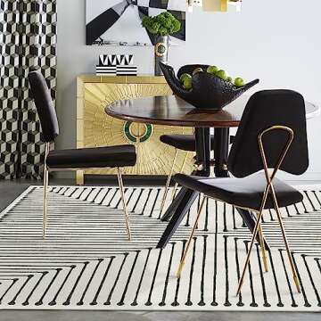 Ruggable x Jonathan Adler Washable 5x7 Area Rug, Black and White, Premium Rugs for Living Room, Bedroom, Kitchen, Office, Classroom with Gripper Non Slip Pad, Inkdrop Black & Ivory