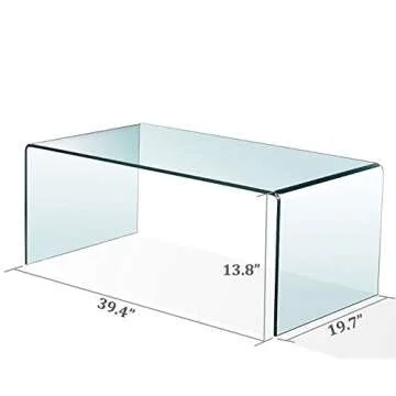 Kdgude Clear Glass Coffee Table,Transparent Bent Modern End Table Home Office Furniture,Tempered Coffee Tables Glass,Rectangle Console Table 39.40" W x 19.7" D x 13.8" H (Medium)