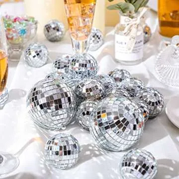 Sumind 8 Packs 4.9 ft Disco Ball Party Decorations Mini Disco Ball Ornaments Silver Hanging Ball Reflective Mirror Ball for Christmas Wedding 70s Dance Music Birthday Party Supplies(2 Inch, 3 Inch)
