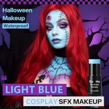 Go Ho Cream-Blendable Light Blue Face Paint Stick (1.06 Oz),Full-coverage Pale Blue Face Body Paint Stick for Halloween Cosplay SFX Corpse Bride Sally Makeup,Waterproof Blue Eye Black Stick
