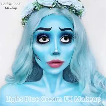 Go Ho Cream-Blendable Light Blue Face Paint Stick (1.06 Oz),Full-coverage Pale Blue Face Body Paint Stick for Halloween Cosplay SFX Corpse Bride Sally Makeup,Waterproof Blue Eye Black Stick