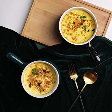 Sweejar Porcelain Soup Bowls with Handle, 22 OZ Ceramic Serving Crocks for French Onion Soup, Pumpkin Soup, Oatmeal, Stew, Dishwasher and Microwave Safe, Set of 4 （Jade）