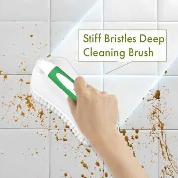 Amazer Scrub Brush for Cleaning Comfort Grip Shower Scrubber Stiff Bristles with Handle Heavy Duty Cleaner Brush for Tub Sink Carpet Floor - Pack of 2 (Green+Green)