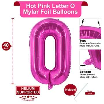 Lovoir 40 Inch Large Hot Pink Letter O Balloons Big Size Jumbo Mylar Foil Helium Balloon for Birthda...