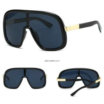 mincl Oversized Pilot Sunglasses Women 2025 Luxury Trendy Metal Oval Double Beam Shades Big Frame Go...