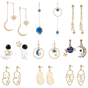 Weird Cute Fun Cool Aesthetic Earrings Set - Unique 9 Pairs for Women & Teens