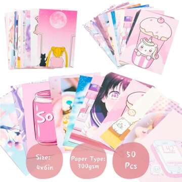 L1rabe 50Pcs Kawaii Anime Aesthetic Picture Wall Collage Kit - Cute Room Decor Gift Set