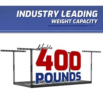 SafeRacks 2x8 Overhead Garage Storage Rack - 400 Pound Weight Capacity Height Adjustable Steel Ceiling-Mounted Rack with Accessories (Hammertone) (24"-45")