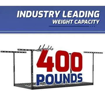 SafeRacks 2x8 Overhead Garage Storage Rack - 400 Pound Weight Capacity Height Adjustable Steel Ceiling-Mounted Rack with Accessories (Hammertone) (24"-45")