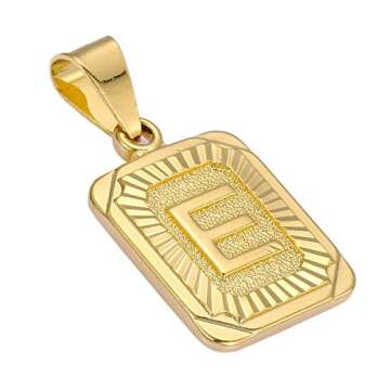 Hermah Gold Plated Charm Pendant Initital Capital Letter E Mens Womens Pendant Square Charm Fashion