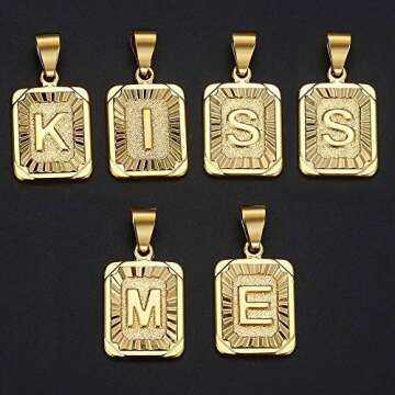 Hermah Gold Plated Charm Pendant Initital Capital Letter E Mens Womens Pendant Square Charm Fashion