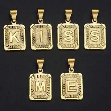 Hermah Gold Plated Charm Pendant Initital Capital Letter E Mens Womens Pendant Square Charm Fashion