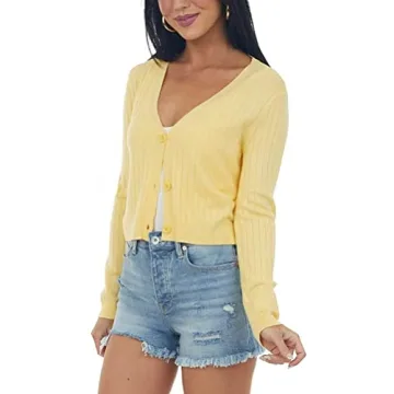 Lacozy Women Lightweight V Neck Cardigan in Yellow - Stylish & Comfortable