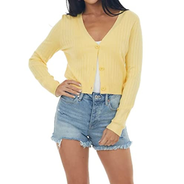 Lacozy Women Lightweight V Neck Cardigan in Yellow - Stylish & Comfortable