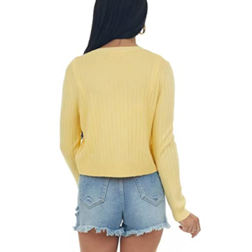 Lacozy Women Lightweight V Neck Cardigan in Yellow - Stylish & Comfortable
