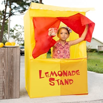 Alvantor Lemonade Stand Puppet Show Theater Pretend Playhouse Play Tent Kids on Stage Doorway Table Top Sets for Toddlers Curtain Fordable Rods Children Dramatic Furniture, 28"X20"X41"H, Yellow,8032