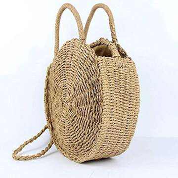 LXXUY Womens Straw Bag Round Rattan Crossbody Bag Handwoven Natural Summer Beach Shoulder Bag (Coffee color) Large