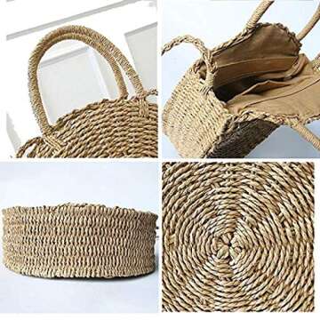 LXXUY Womens Straw Bag Round Rattan Crossbody Bag Handwoven Natural Summer Beach Shoulder Bag (Coffee color) Large