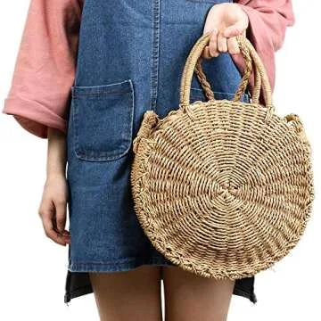 LXXUY Womens Straw Bag Round Rattan Crossbody Bag Handwoven Natural Summer Beach Shoulder Bag (Coffee color) Large