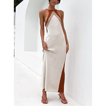 Fabumily Sexy Knit Bodycon Dress Y2K Summer Beach Apricot