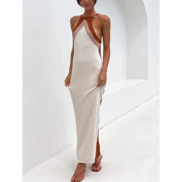 Fabumily Sexy Knit Bodycon Dress Y2K Summer Beach Apricot