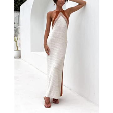 Fabumily Sexy Knit Bodycon Dress Y2K Summer Beach Apricot