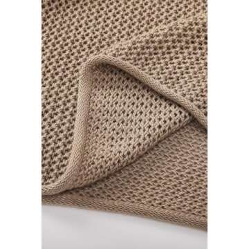 Arach&Cloz Womens Sweaters 2025 Spring Fashion Lightweight Wool Blended Crochet Tops Crew Neck Long Sleeve Summer Casual Boho Cruise Country Concert Knit Hollow Out Outfits Camel