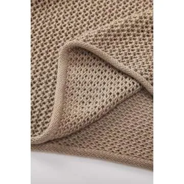 Arach&Cloz Womens Sweaters 2025 Spring Fashion Lightweight Wool Blended Crochet Tops Crew Neck Long Sleeve Summer Casual Boho Cruise Country Concert Knit Hollow Out Outfits Camel