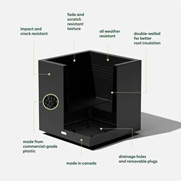 Veradek Block Series Cube Plastic Planter - Large Square Planter for Indoor or Outdoor Patio/Garden ...