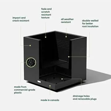 Veradek Block Series Cube Plastic Planter - Large Square Planter for Indoor or Outdoor Patio/Garden ...