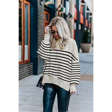 Womens Causal Crewneck Batwing Sleeve Knit Top Side Split Oversized Pullover Sweaters Loose Jumper