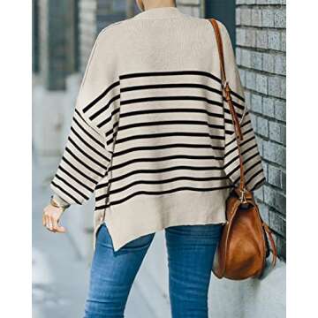 Womens Causal Crewneck Batwing Sleeve Knit Top Side Split Oversized Pullover Sweaters Loose Jumper