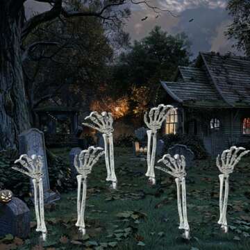 AISENO 6PC Realistic Skeleton Arm Stakes Halloween Decorations for Lawn Stakes Garden Groundbreaker Halloween Skeleton Decoration