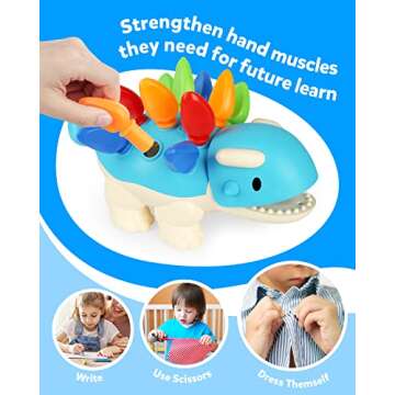 Coogam Dinosaur Fine Motor Skills Toy, The Ankylosaurus Toys 13 Pcs, Sorting Stacking Dinosaur Color Recognition Montessori Educational Gift Game for Year Toddler